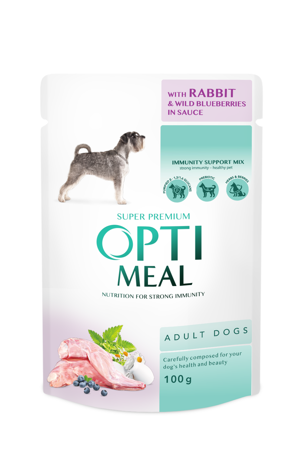 OPTIMEAL su triušiena ir mėlynėmis, padaže