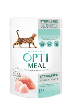 OPTIMEAL sterilizuotoms katėms su kalakutiena ir vištiena, padaže