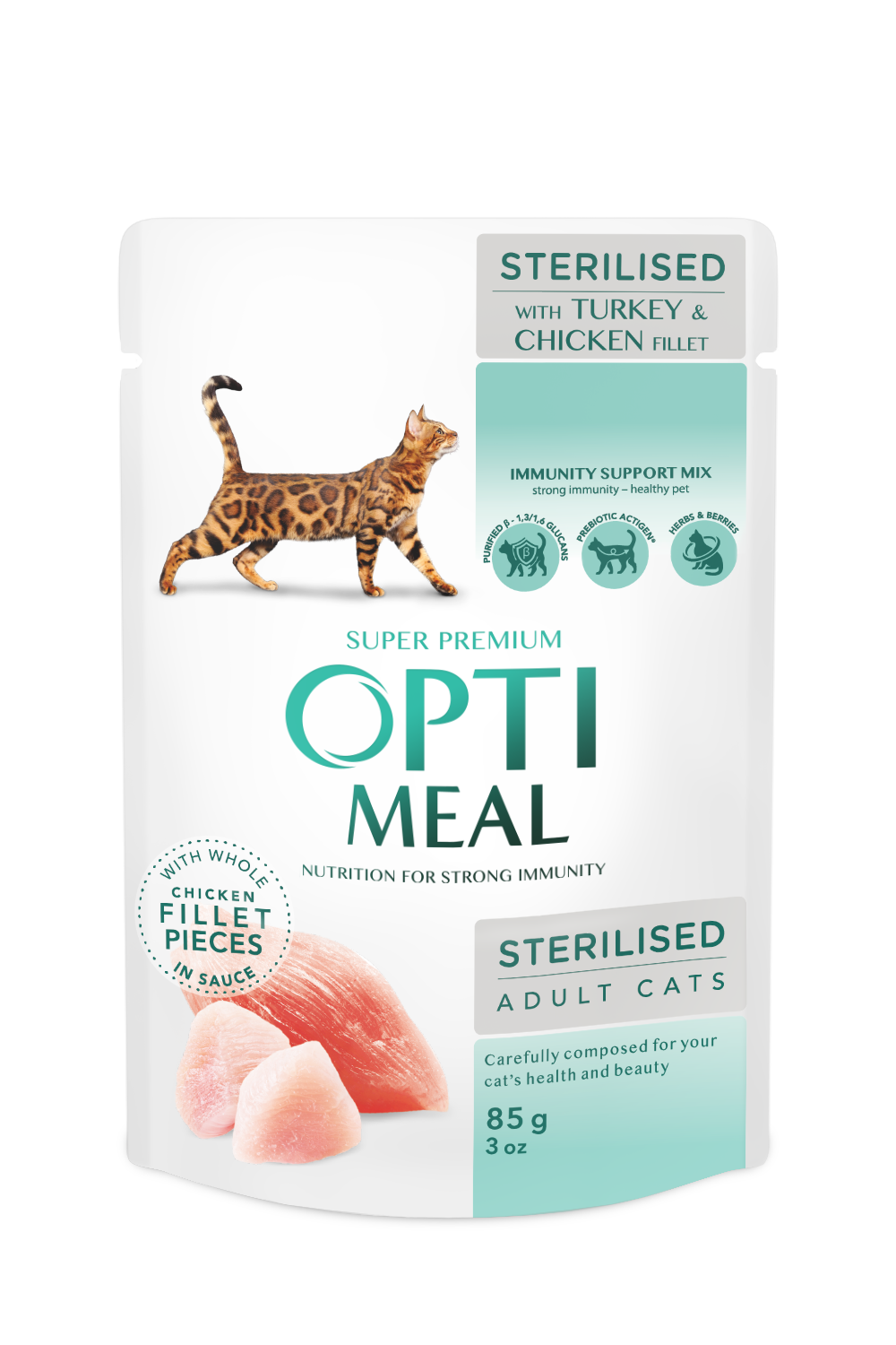 OPTIMEAL sterilizuotoms katėms su kalakutiena ir vištiena, padaže