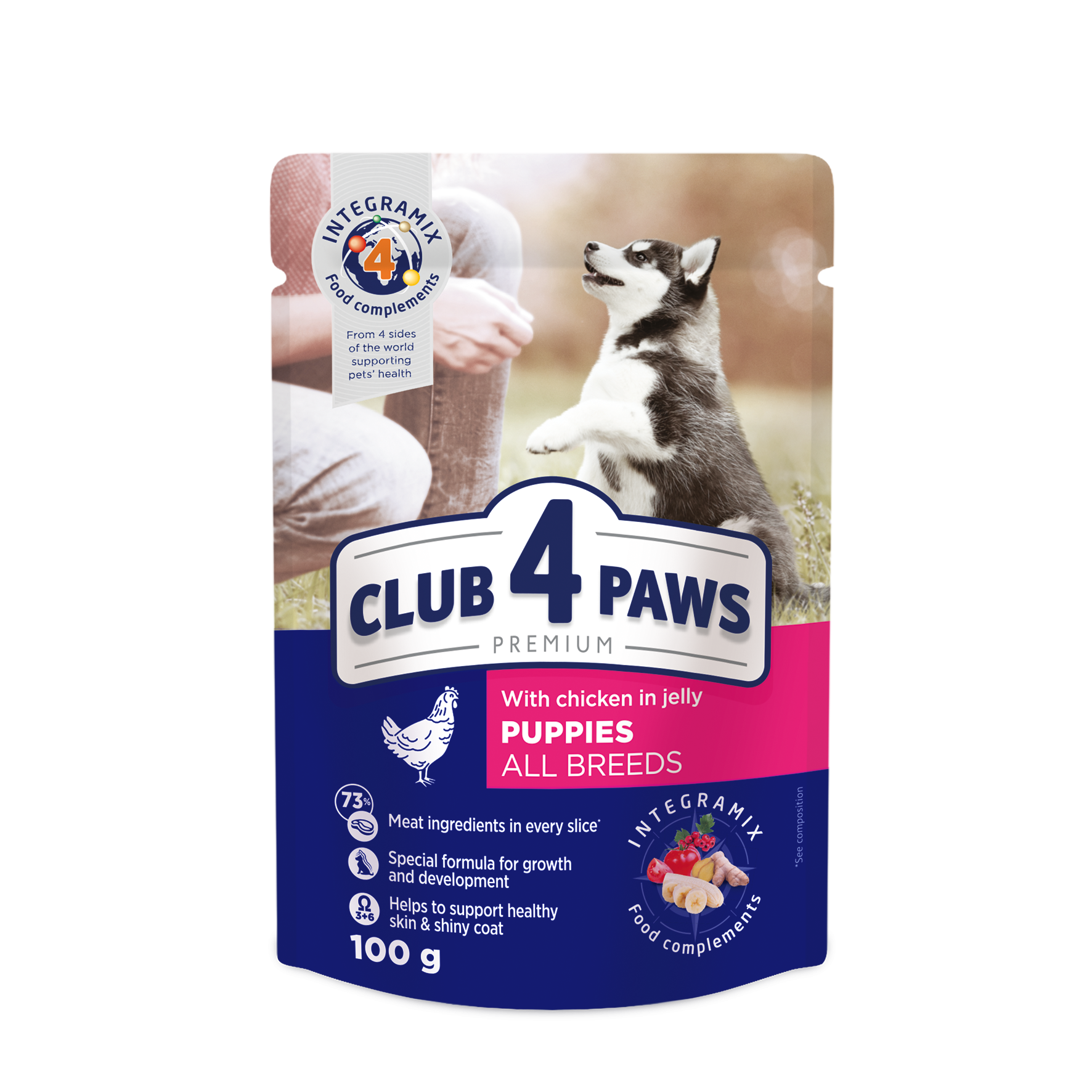 C4P šuniukams, vištiena drebučiuose