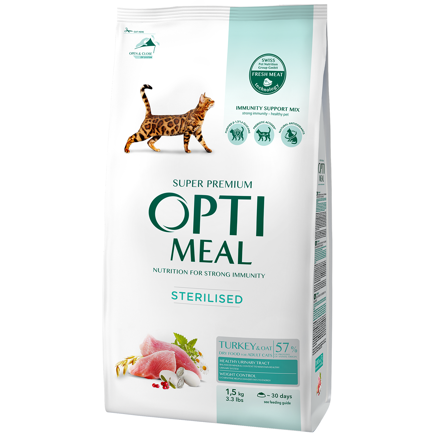 OPTIMEAL sterilizuotoms katėms su kalakutiena ir avižomis, sausas