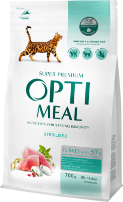 OPTIMEAL sterilizuotoms katėms su kalakutiena ir avižomis, sausas