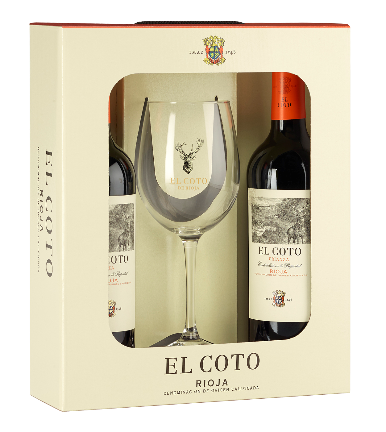 EL COTO Crianza Rioja D.O.C 2 buteliai su taure dėžutėje
