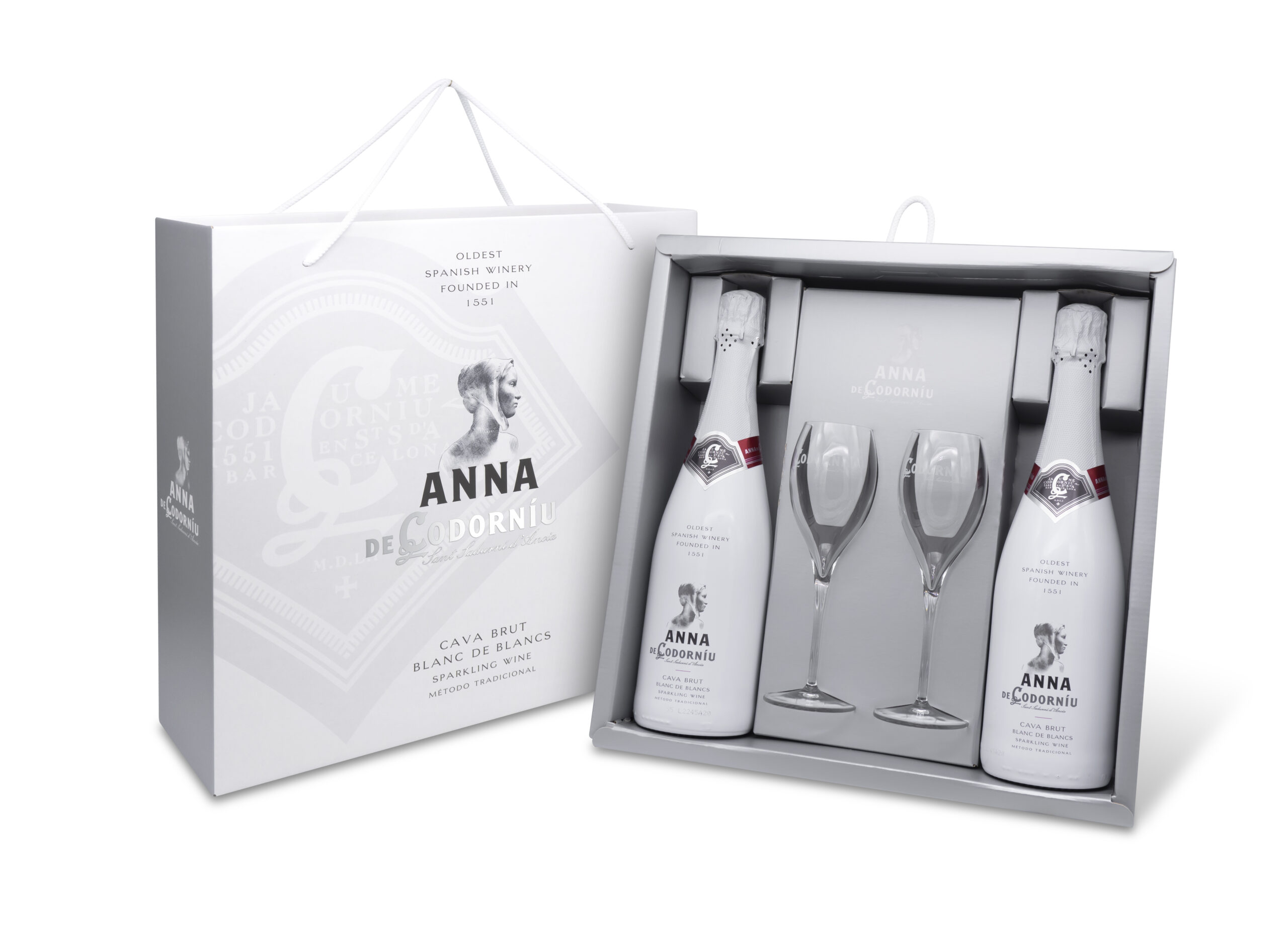 ANNA CODORNIU 2 buteliai ir 2 taurės dėžutėje