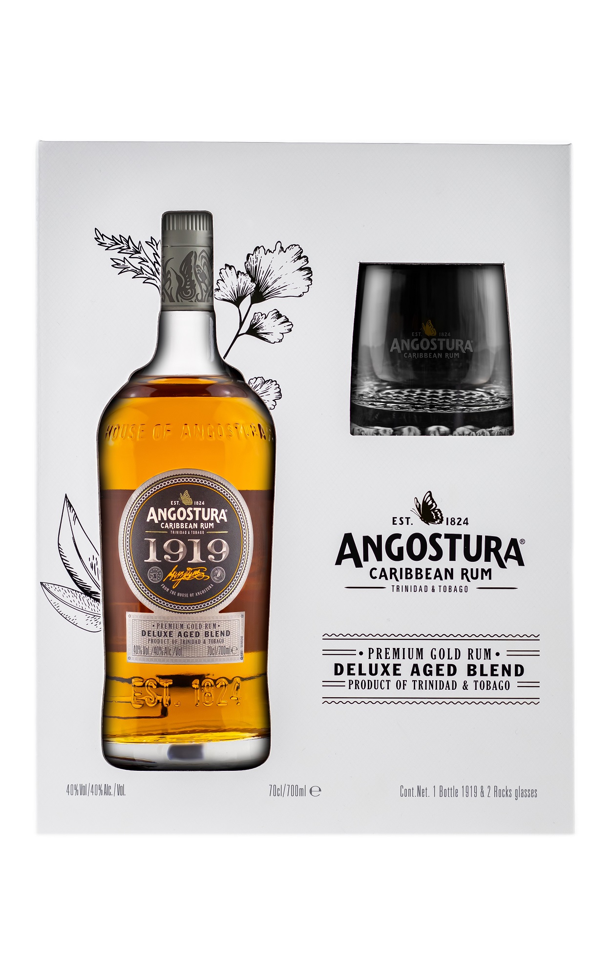 ANGOSTURA 1919 Rum su 2 taurėmis dėžutėje