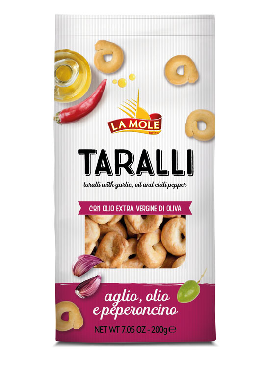 LA MOLE Taralli su česnaku, čili pipiru ir alyvuogių aliejumi