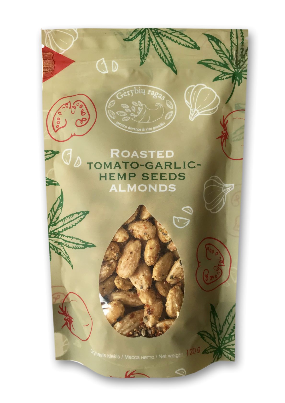 GĖRYBIŲ RAGAS Kepinti migdolai su pomidorais, česnakais ir kanapėm